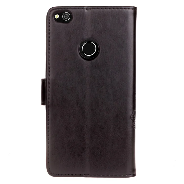 Imprinted Clover Wallet Leather Stand Case for Huawei P8 Lite (2017)/Honor 8 Lite - Black