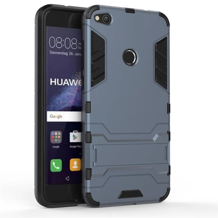 Plástico + Tampa Híbrida TPU Shell Com Kickstand Para Huawei P8 Lite (2017)/Honor 8 Lite - Azul Escuro