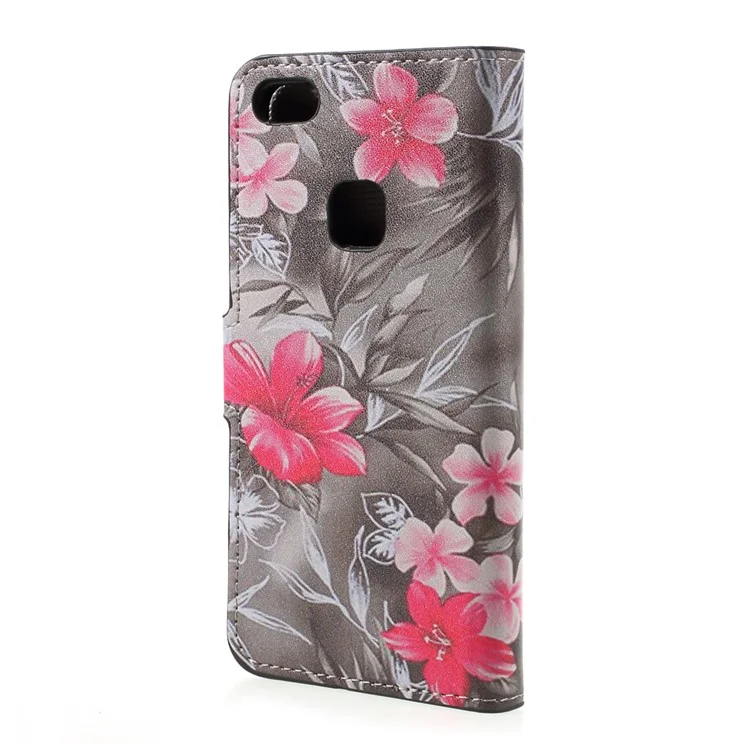 Patterned Leather Wallet Stand Mobile Phone Case for Huawei P10 Lite - Red Blooming Flowers