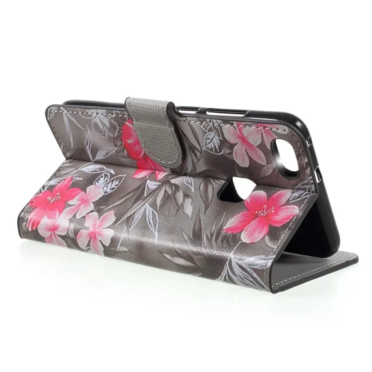 Patterned Leather Wallet Stand Mobile Phone Case for Huawei P10 Lite - Red Blooming Flowers