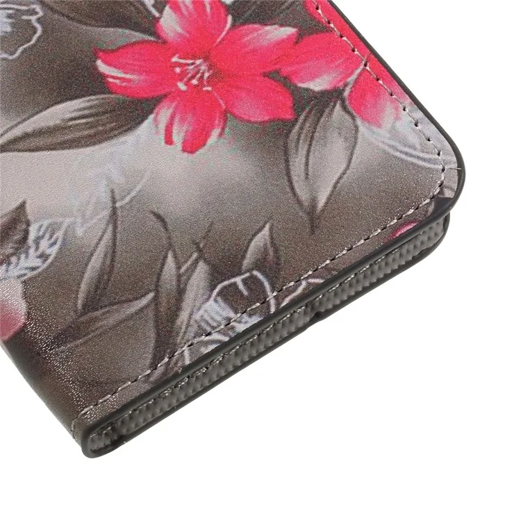Patterned Leather Wallet Stand Mobile Phone Case for Huawei P10 Lite - Red Blooming Flowers