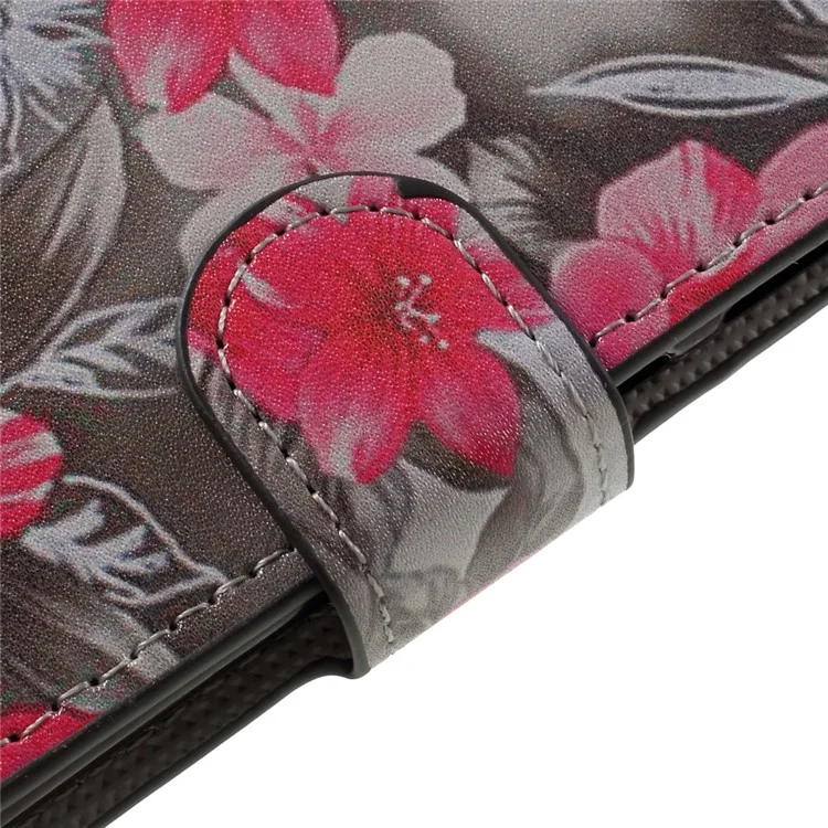 Patterned Leather Wallet Stand Mobile Phone Case for Huawei P10 Lite - Red Blooming Flowers