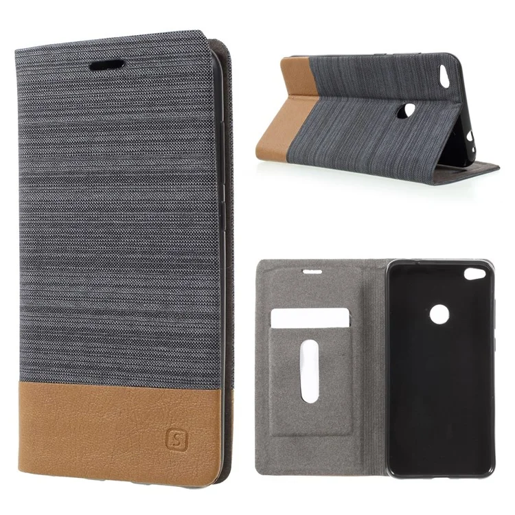 Bi-color Canvas Leather Card Holder Phone Case for Huawei P8 Lite (2017) / Honor 8 Lite - Dark Grey