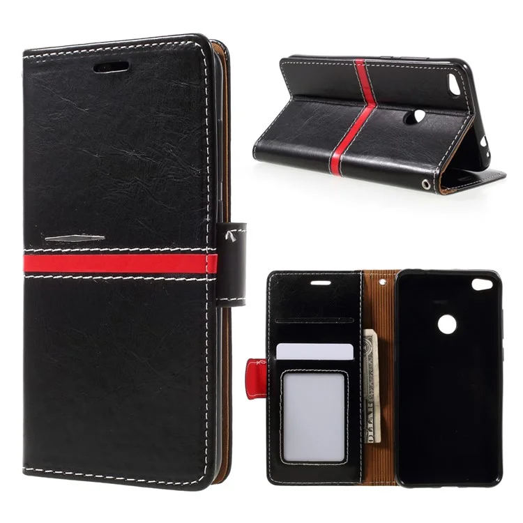 For Huawei P8 Lite (2017) / Honor 8 Lite Graceful Series Stitching Leather Wallet Phone Case - Black