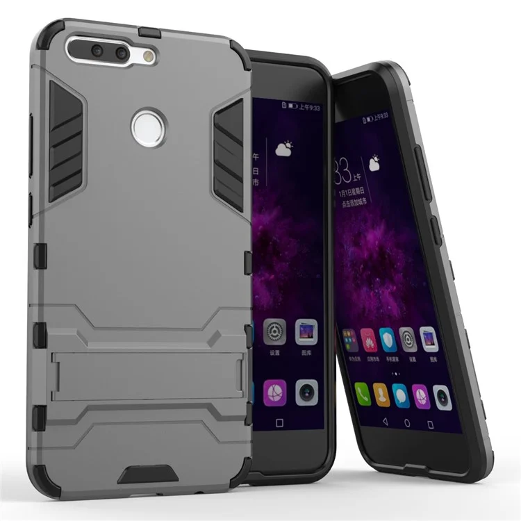 Cool Plastic TPU Hybrid Cell Phone Cover with Kickstand for Huawei Honor 8 Pro / Honor V9 - Grey