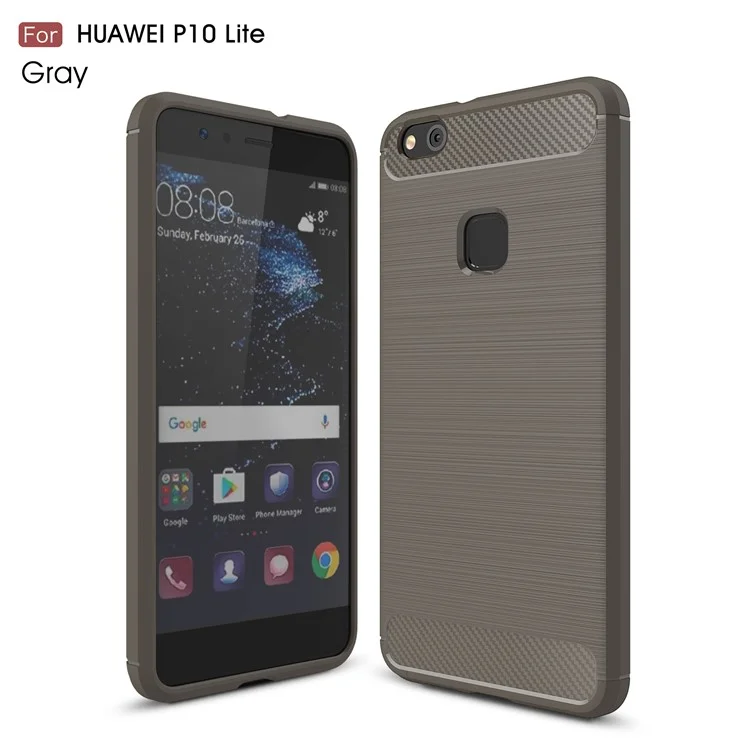 Carbon Fibre Brushed TPU Phone Shell for Huawei P10 Lite - Grey