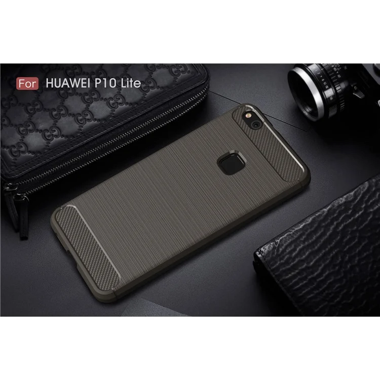 Carbon Fibre Brushed TPU Phone Shell for Huawei P10 Lite - Grey