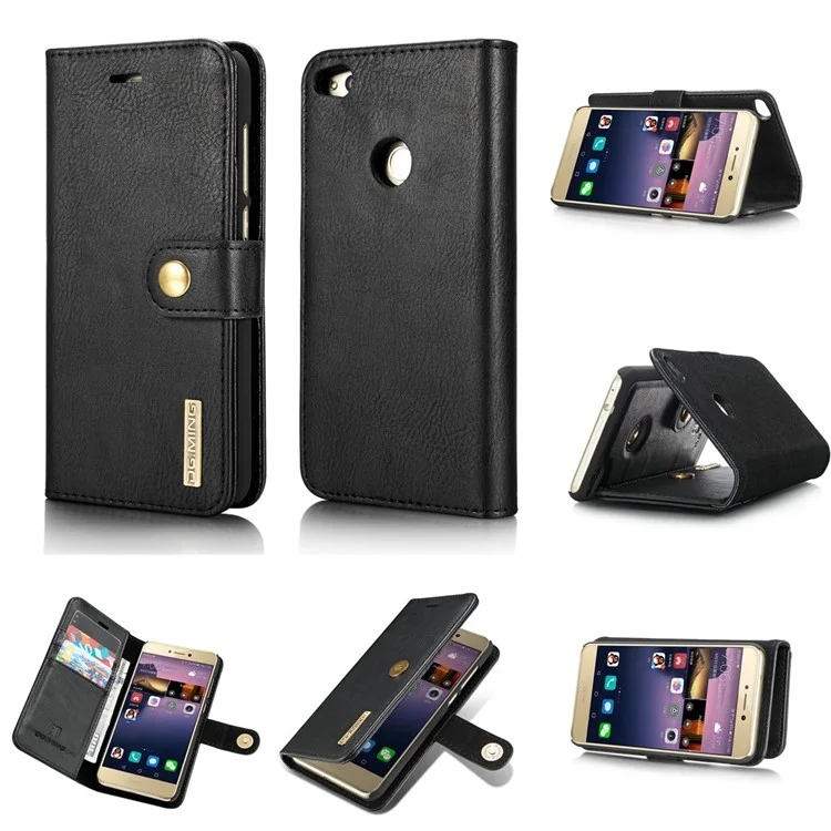 DG.MING Detachable 2 in 1 Split Leather Wallet Phone Case for Huawei P8 Lite (2017) / Honor 8 Lite - Black