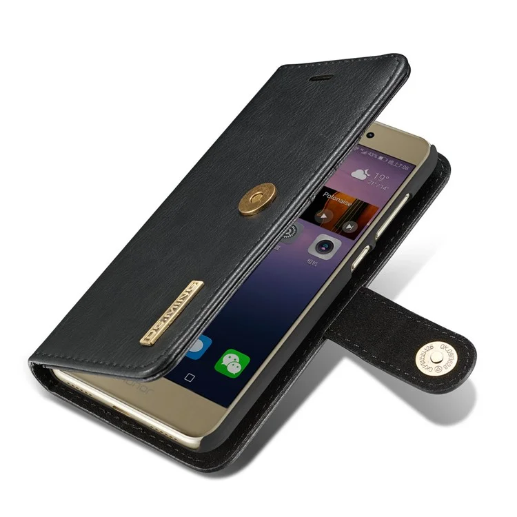 DG.MING Detachable 2 in 1 Split Leather Wallet Phone Case for Huawei P8 Lite (2017) / Honor 8 Lite - Black