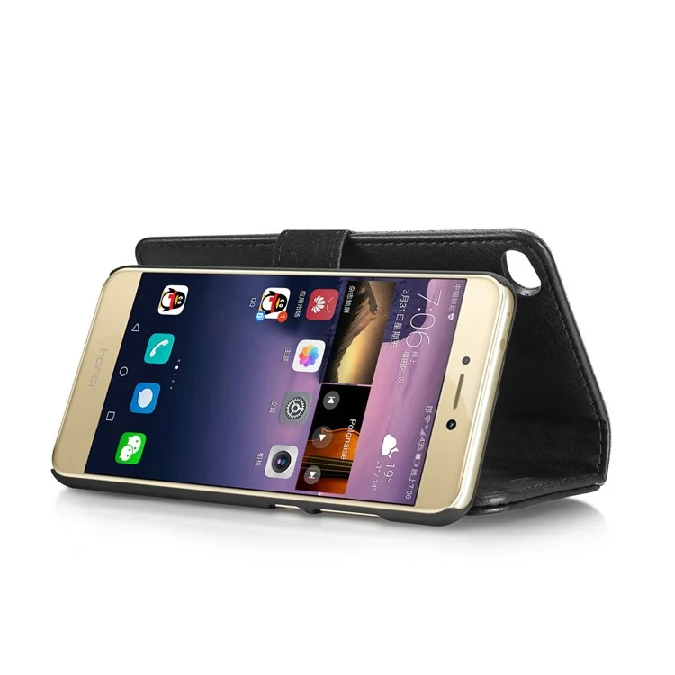 DG.MING Detachable 2 in 1 Split Leather Wallet Phone Case for Huawei P8 Lite (2017) / Honor 8 Lite - Black