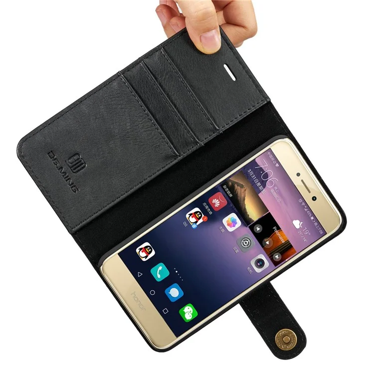 DG.MING Detachable 2 in 1 Split Leather Wallet Phone Case for Huawei P8 Lite (2017) / Honor 8 Lite - Black