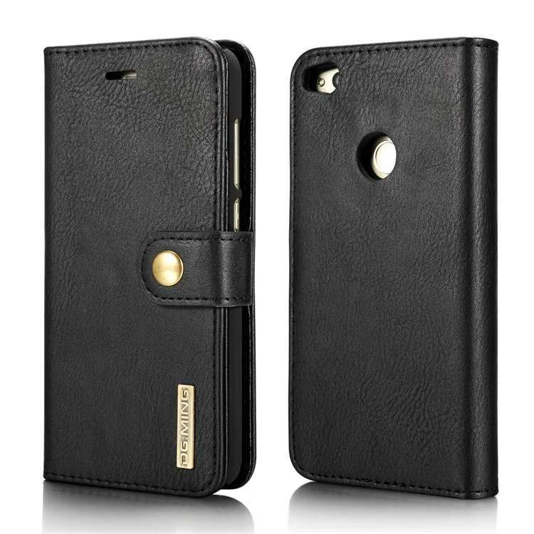 DG.MING Detachable 2 in 1 Split Leather Wallet Phone Case for Huawei P8 Lite (2017) / Honor 8 Lite - Black