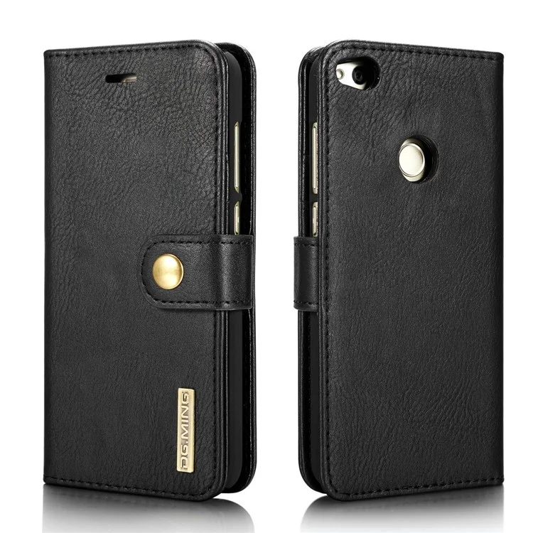 DG.MING Detachable 2 in 1 Split Leather Wallet Phone Case for Huawei P8 Lite (2017) / Honor 8 Lite - Black