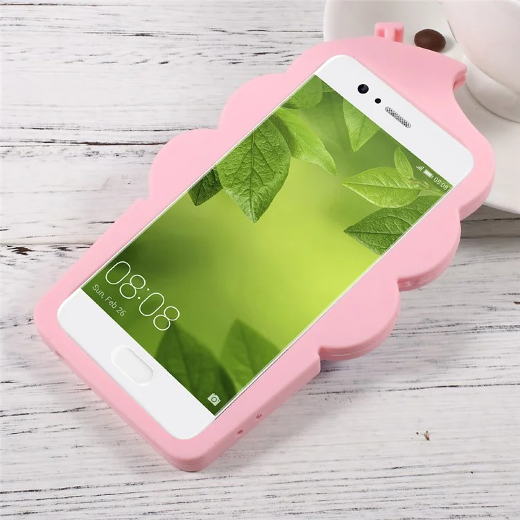 3D Cherry Ice Cream Soft Silicone Mobile Cover for Huawei P10 - Pink