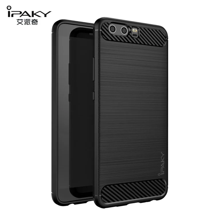 IPAKY for Huawei P10 Plus Brushed TPU Case with Carbon Fiber Decorated - Black