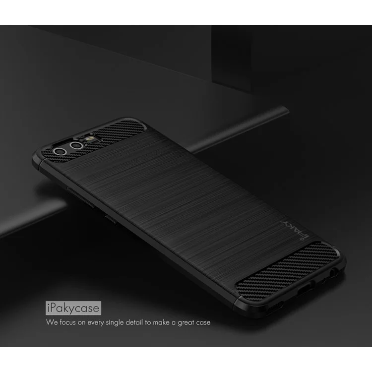 IPAKY for Huawei P10 Plus Brushed TPU Case with Carbon Fiber Decorated - Black