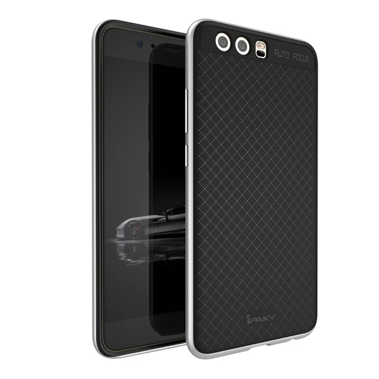 IPAKY for Huawei P10 PC Bumper + TPU Back 2-Piece Hybrid Case Cover - Silver