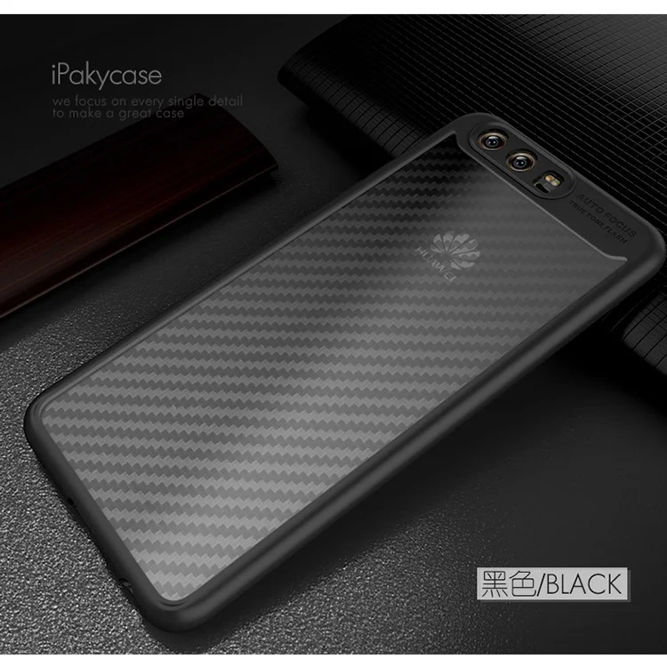 IPAKY TPU + Acrylic Phone Shell + Carbon Fiber Back Film for Huawei P10 - Black