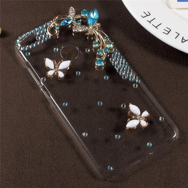 Rhinestone Decorated Butterfly PC Hard Back Case for Huawei P8 Lite (2017) / Honor 8 Lite - Blue
