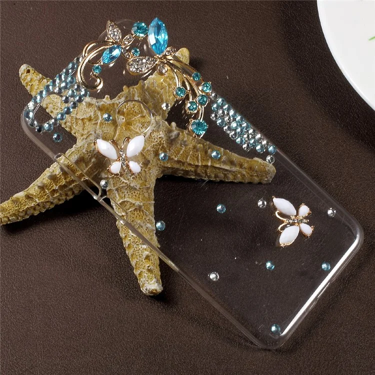 Rhinestone Decorated Butterfly PC Hard Back Case for Huawei P8 Lite (2017) / Honor 8 Lite - Blue