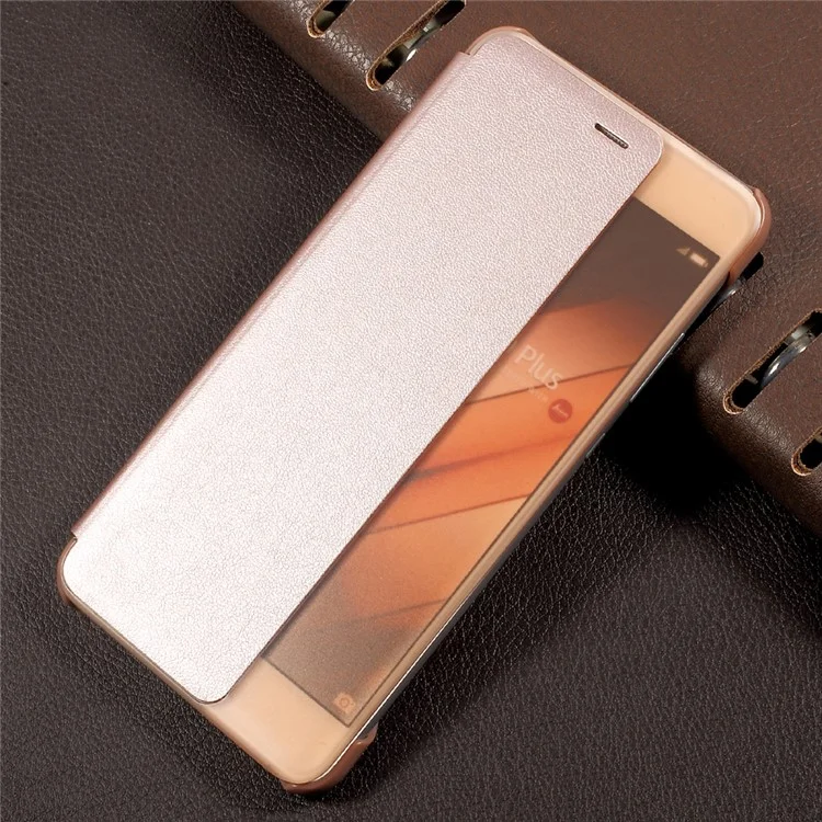 Side View Window Auto Wake / Sleep PU Leather + PC Back Folio Cover for Huawei P10 - Rose Gold