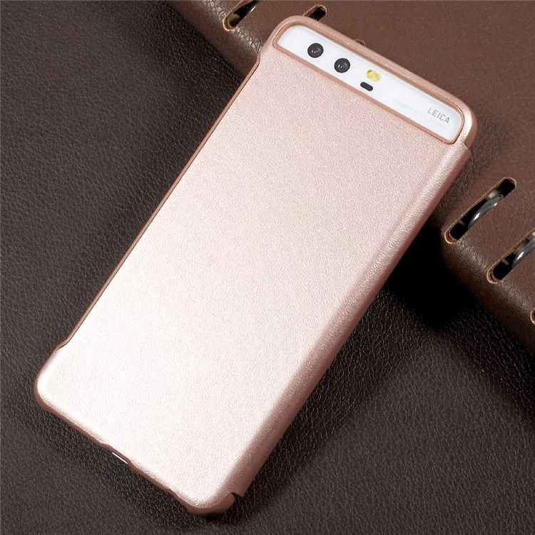 Side View Window Auto Wake / Sleep PU Leather + PC Back Folio Cover for Huawei P10 - Rose Gold