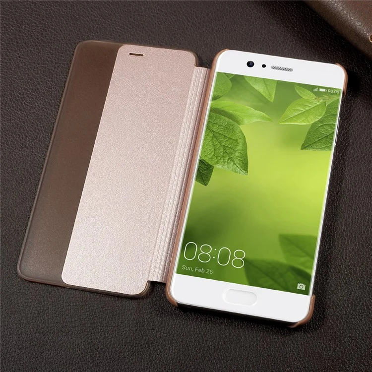 Side View Window Auto Wake / Sleep PU Leather + PC Back Folio Cover for Huawei P10 - Rose Gold
