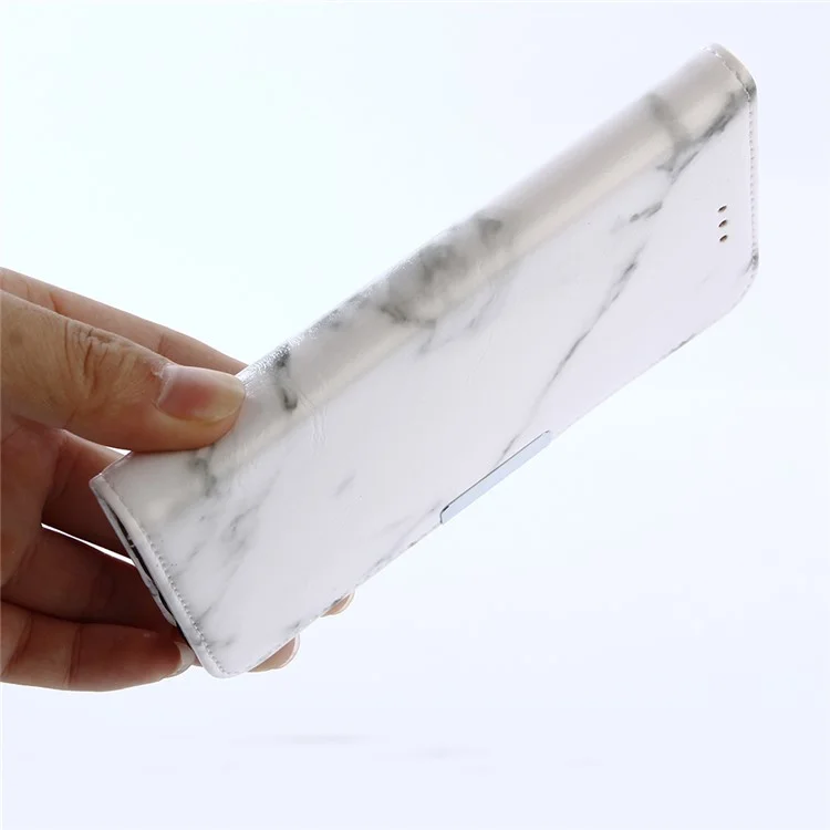 For Huawei P10 Lite Marble Pattern Stand Leather Wallet Cover Case - White