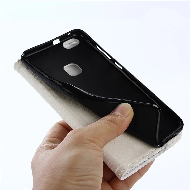 For Huawei P10 Lite Marble Pattern Stand Leather Wallet Cover Case - White