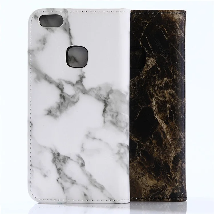 For Huawei P10 Lite Marble Pattern Stand Leather Wallet Cover Case - White