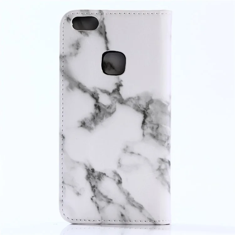 For Huawei P10 Lite Marble Pattern Stand Leather Wallet Cover Case - White