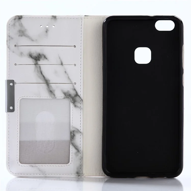For Huawei P10 Lite Marble Pattern Stand Leather Wallet Cover Case - White