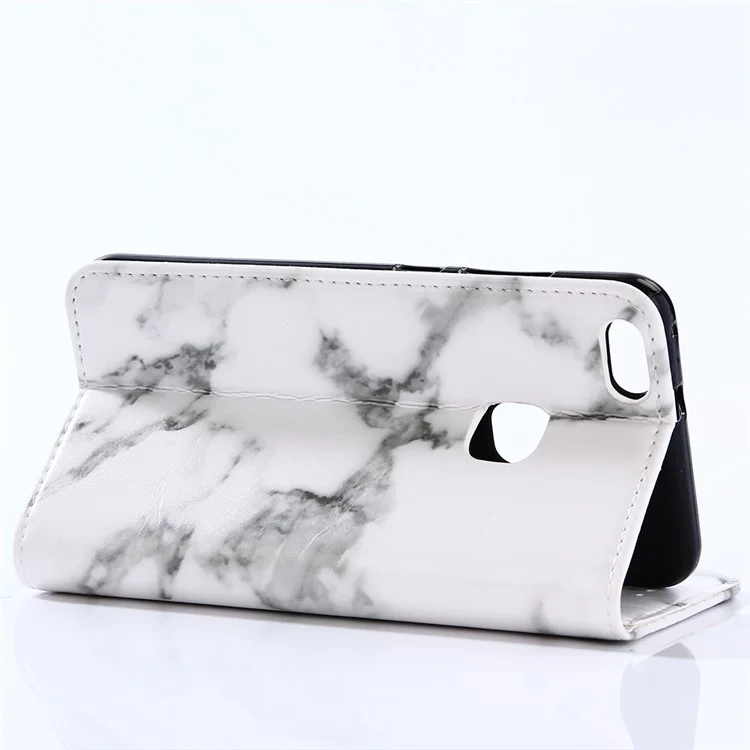 For Huawei P10 Lite Marble Pattern Stand Leather Wallet Cover Case - White
