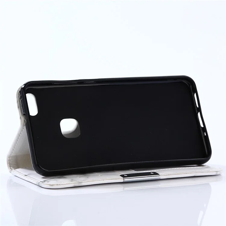 For Huawei P10 Lite Marble Pattern Stand Leather Wallet Cover Case - White