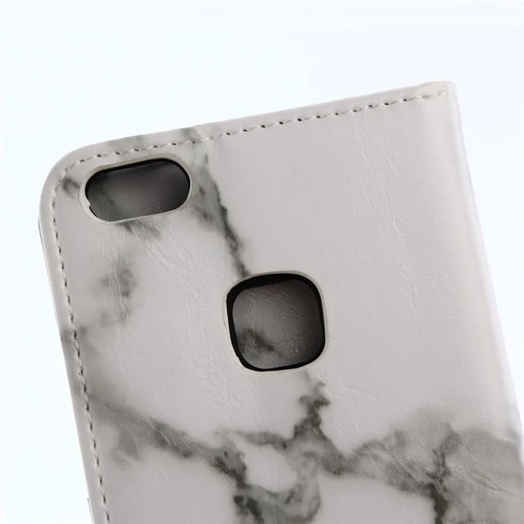For Huawei P10 Lite Marble Pattern Stand Leather Wallet Cover Case - White