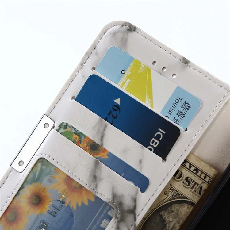 For Huawei P10 Lite Marble Pattern Stand Leather Wallet Cover Case - White