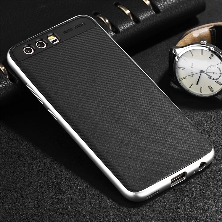 Carbon Fiber PC TPU Hybrid Case Mobile Phone Accessory for Huawei P10 - Silver