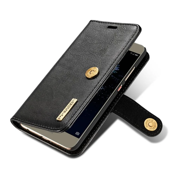 DG.MING for Huawei P10 Plus Detachable 2-in-1 Split Leather Wallet Case Cover - Black