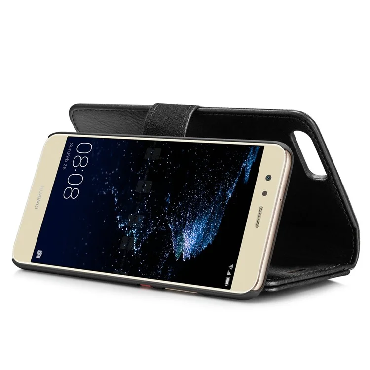 DG.MING for Huawei P10 Plus Detachable 2-in-1 Split Leather Wallet Case Cover - Black