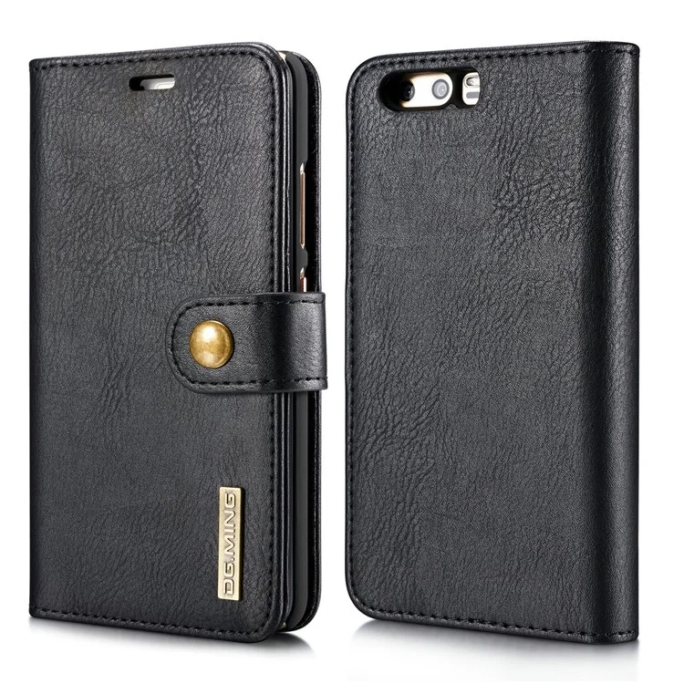 DG.MING for Huawei P10 Plus Detachable 2-in-1 Split Leather Wallet Case Cover - Black