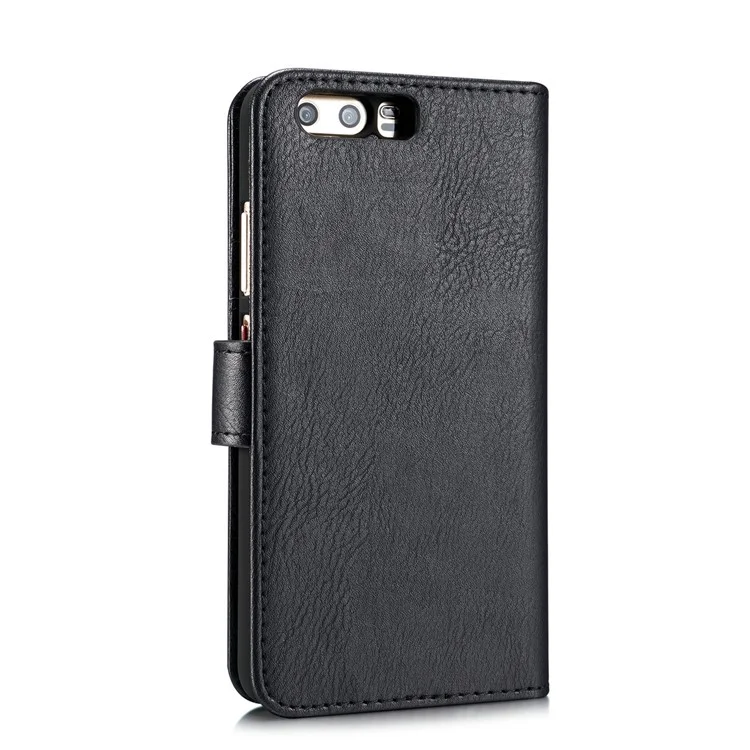 DG.MING for Huawei P10 Plus Detachable 2-in-1 Split Leather Wallet Case Cover - Black