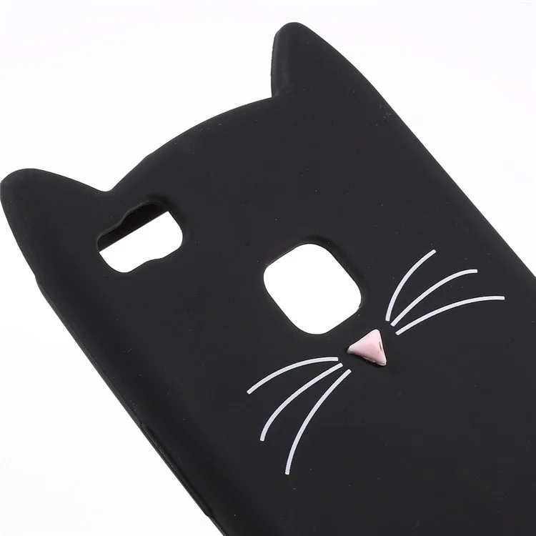 Lovely 3D Moustache Cat Soft Silicone Back Case for Huawei P9 Lite/G9 Lite - Black