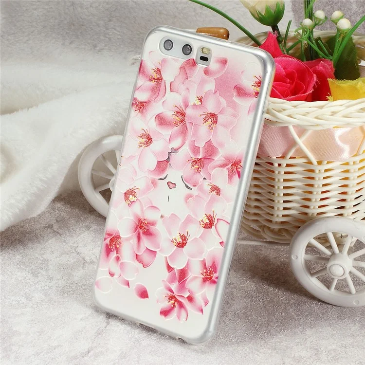 Softlyfit Embossed TPU Mobile Phone Case for Huawei P10 - Peach Flowers