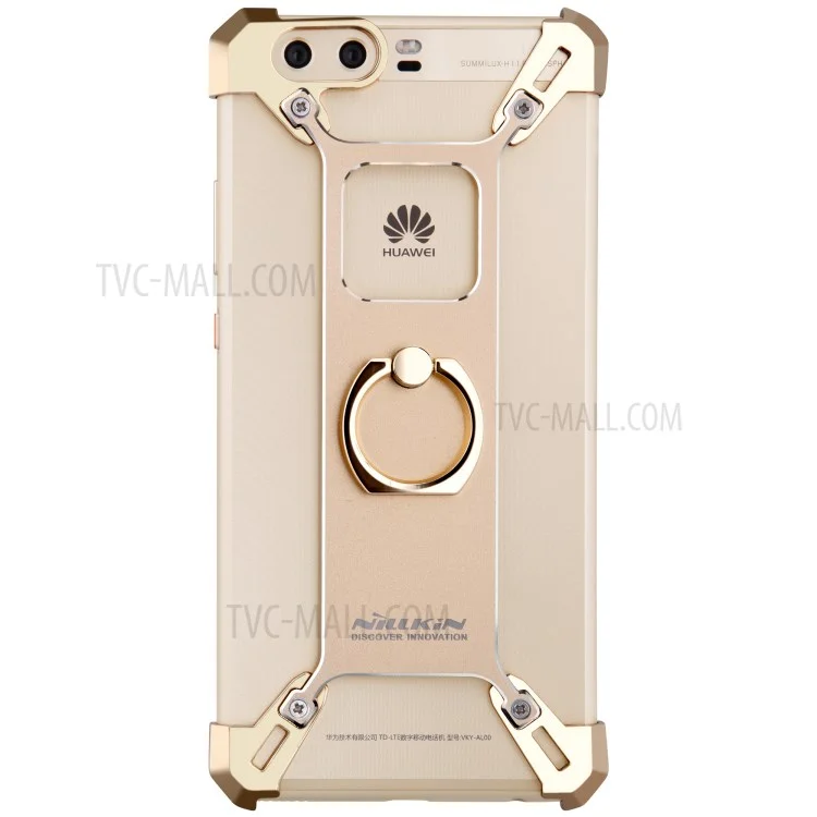 Cubierta de Metal de Nillkin Barde Para el Marco de Parachoques Huawei P10 Con Soporte de Anillo de Patada - Oro