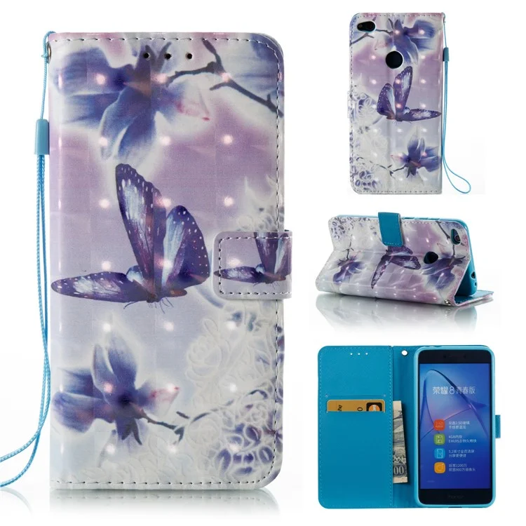 Pattern Printing Light Spot Decor Leather Wallet Case for Huawei P8 Lite (2017) / Honor 8 Lite - Flowers and Butterflies
