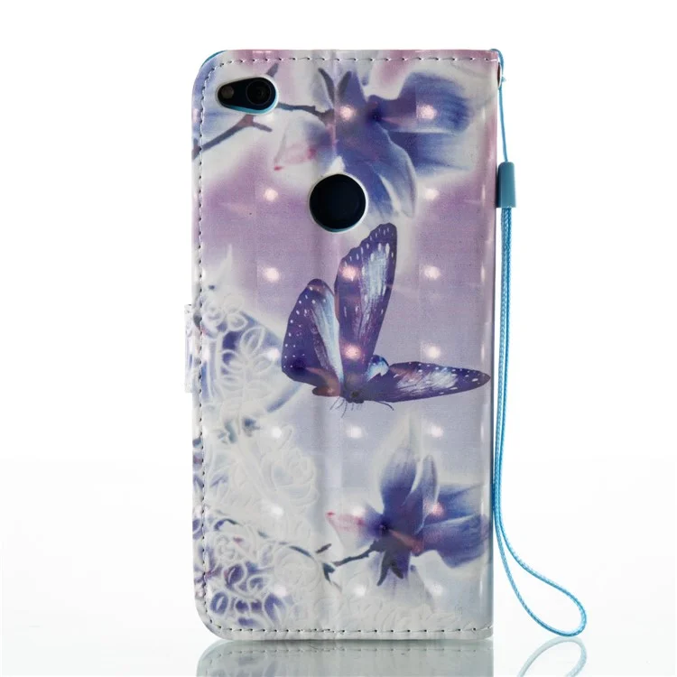 Pattern Printing Light Spot Decor Leather Wallet Case for Huawei P8 Lite (2017) / Honor 8 Lite - Flowers and Butterflies