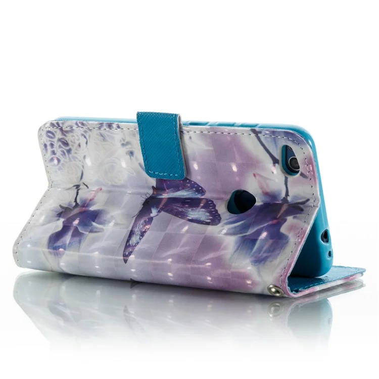 Pattern Printing Light Spot Decor Leather Wallet Case for Huawei P8 Lite (2017) / Honor 8 Lite - Flowers and Butterflies