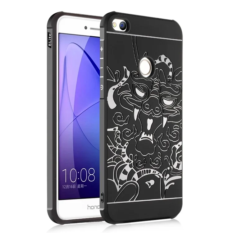 All-wrapped Drop-proof TPU Phone Case Accessory for Huawei P8 Lite (2017) / Honor 8 Lite - Dragon / Black