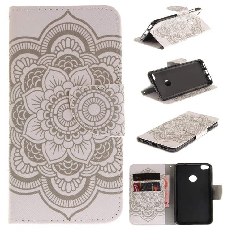 Pattern Printing Leather Wallet Case Cover for Huawei P8 Lite (2017) / Honor 8 Lite - Mandala Flowers