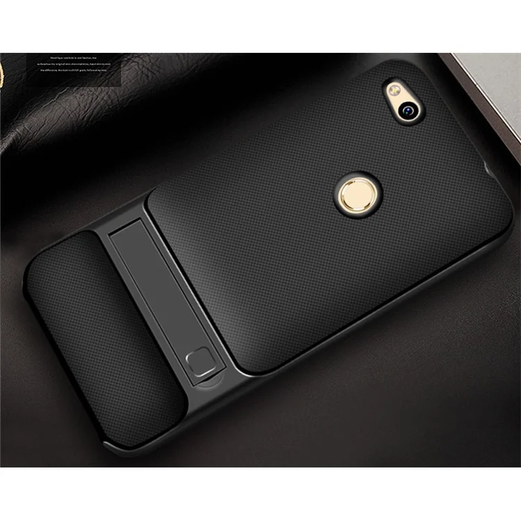 ELEGANCE Grid Pattern TPU + PC Mobile Casing with Kickstand for Huawei P8 Lite (2017) / Honor 8 Lite - Black